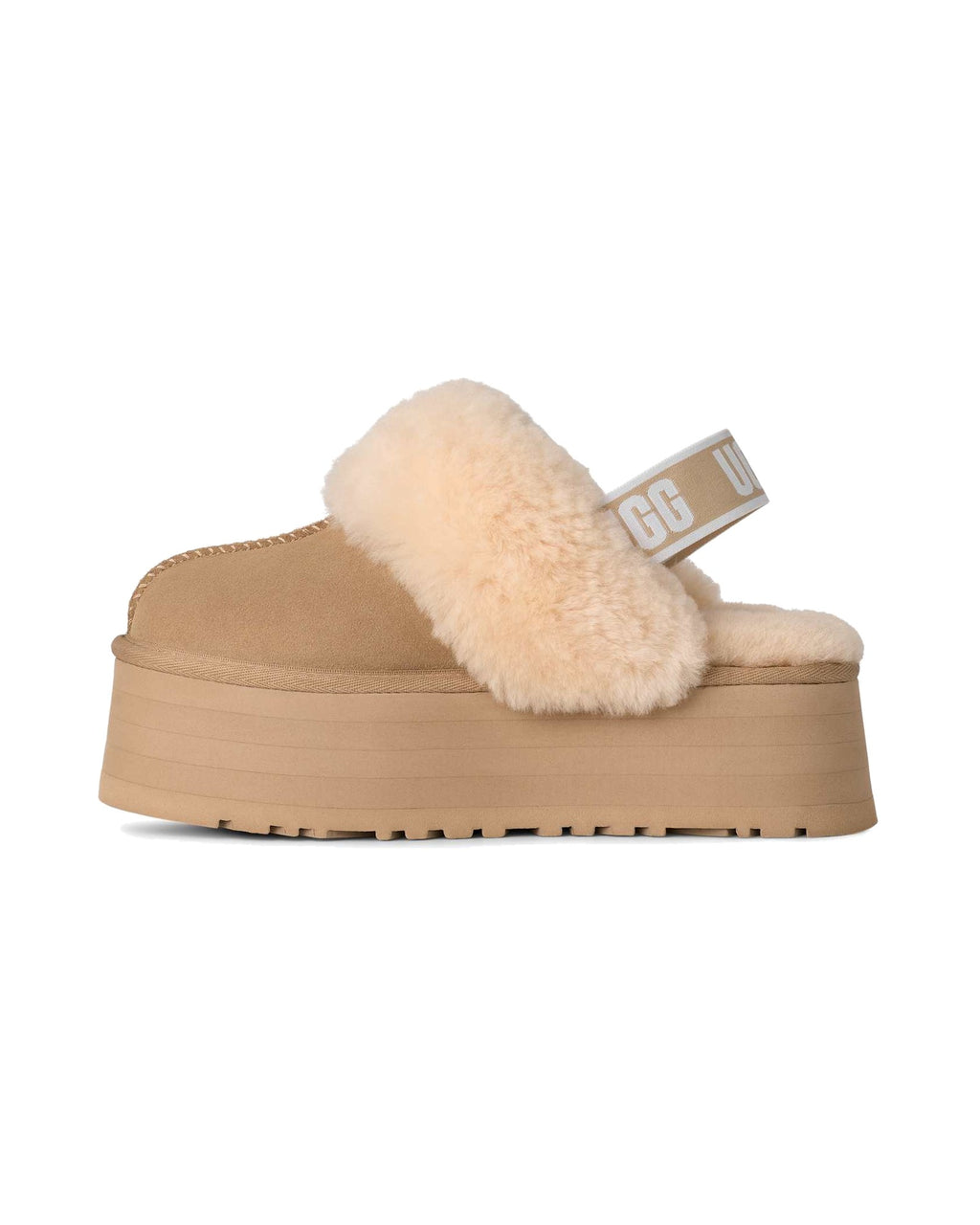 Ciabatta con plateau UGG Funkette in pelle scamosciata, colore Mustard Seed, immagine 2 di 6