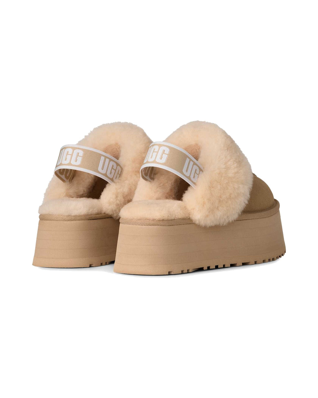 Ciabatta con plateau UGG Funkette in pelle scamosciata, colore Mustard Seed, immagine 3 di 6