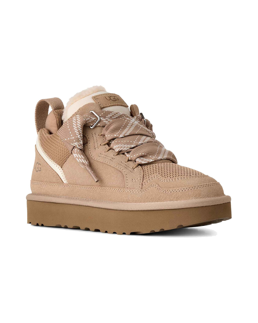 Sneakers basse UGG Lowmel in pelle scamosciata con inserti in rete, colore Sand, immagine 2 di 8