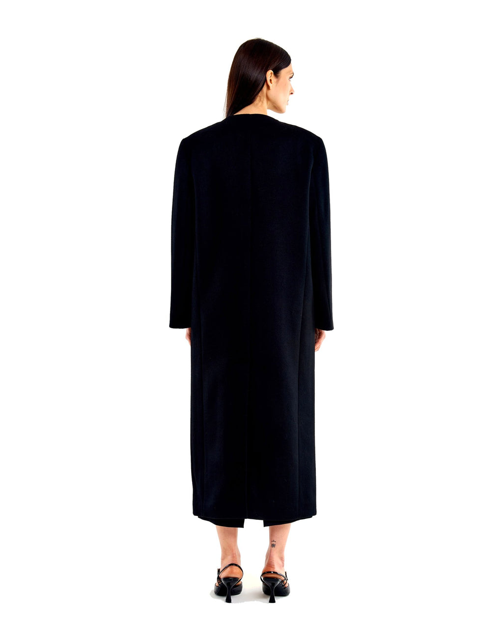 Vicolo cappotto lungo senza revers in misto lana, colore nero, immagine 3 di 3