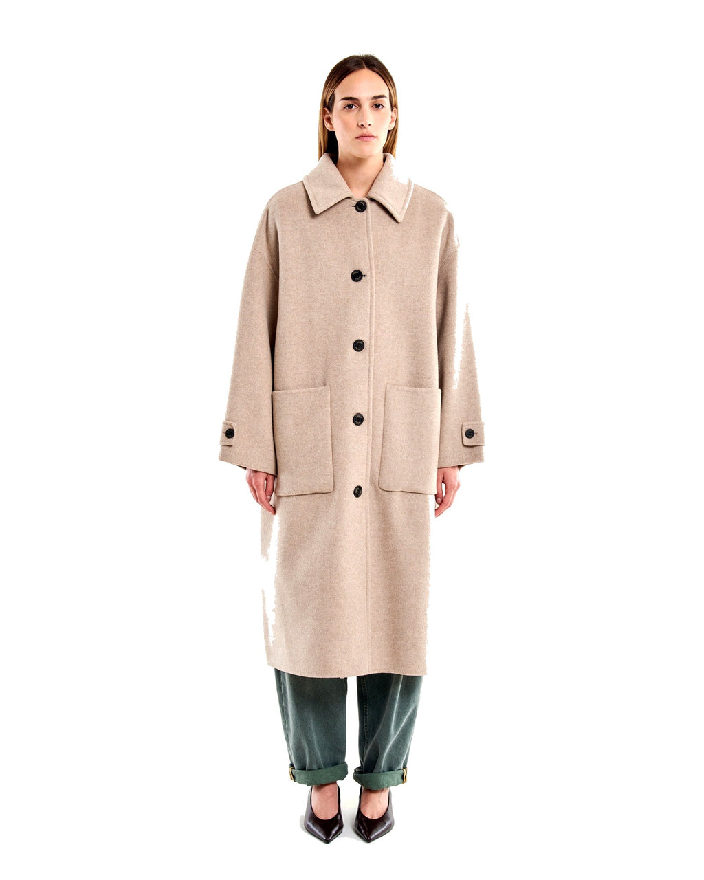 Vicolo cappotto oversize con colletto in misto lana, colore beige, vista principale