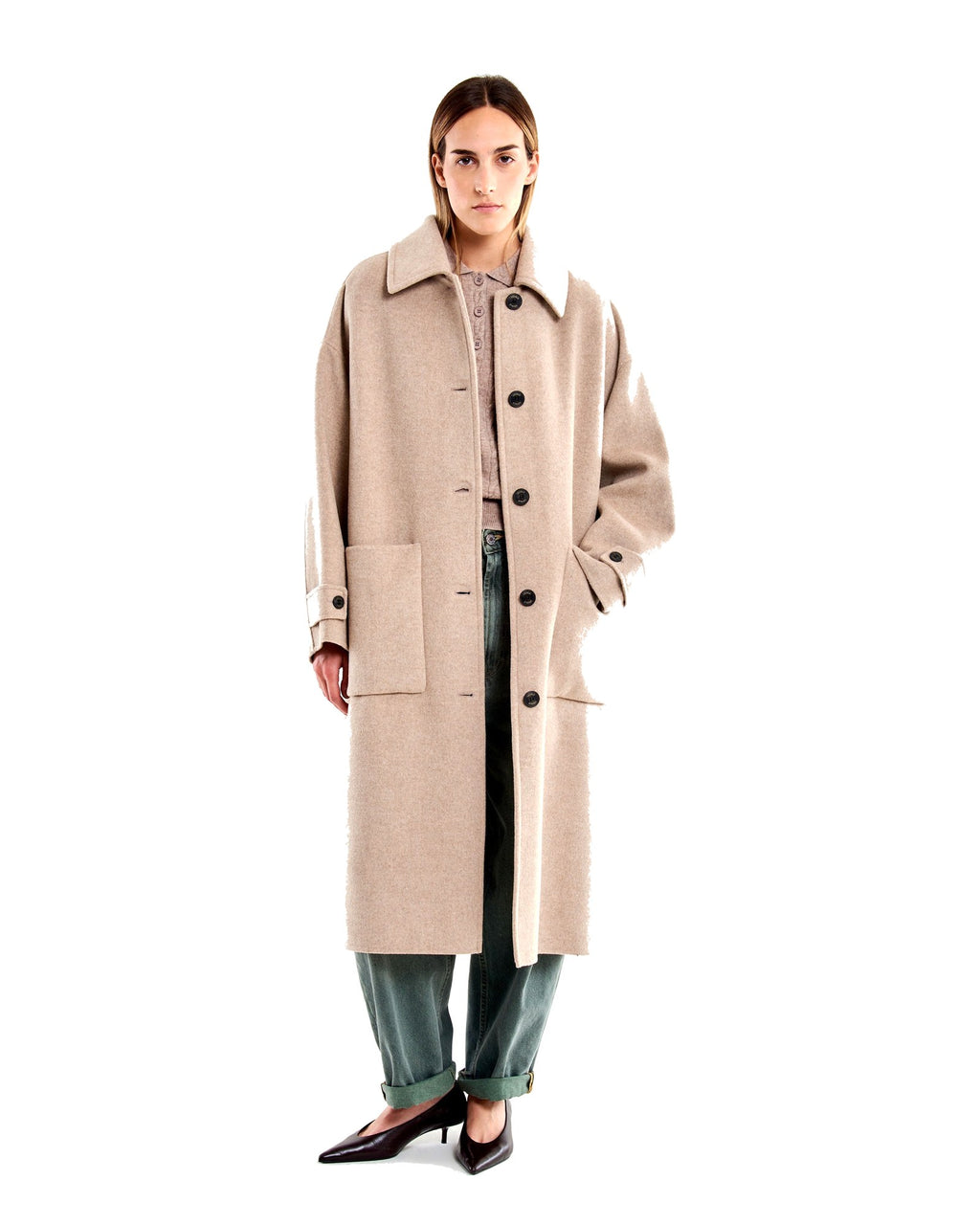 Vicolo cappotto oversize con colletto in misto lana, colore beige, immagine 2 di 3