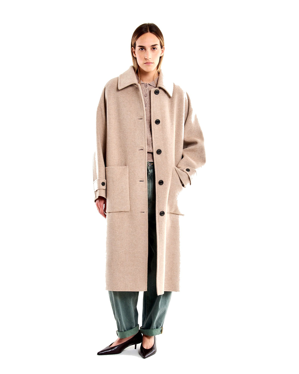 Vicolo cappotto oversize con colletto in misto lana, colore beige, immagine 2 di 3