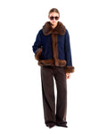 Vicolo giacca reversibile in denim e tessuto peluche, lato denim blu, vista principale