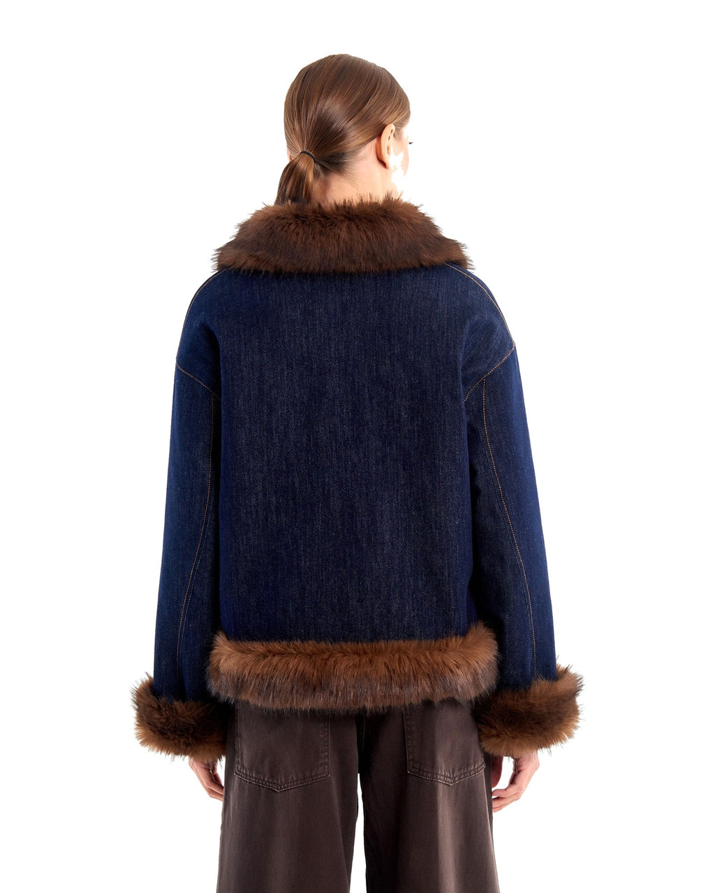 Vicolo giacca reversibile in denim e tessuto peluche, lato denim blu, immagine 3 di 5