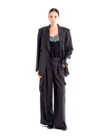 Vicolo pantaloni ampi gessati con tasconi, colore grigio gessato, vista principale