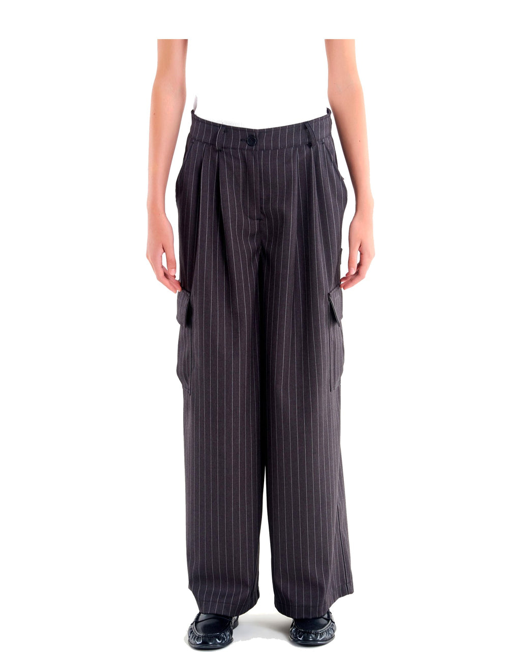 Vicolo pantaloni ampi gessati con tasconi, colore grigio gessato, immagine 2 di 3