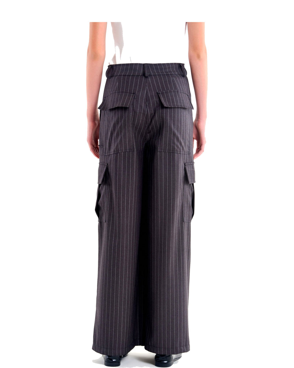 Vicolo pantaloni ampi gessati con tasconi, colore grigio gessato, immagine 3 di 3
