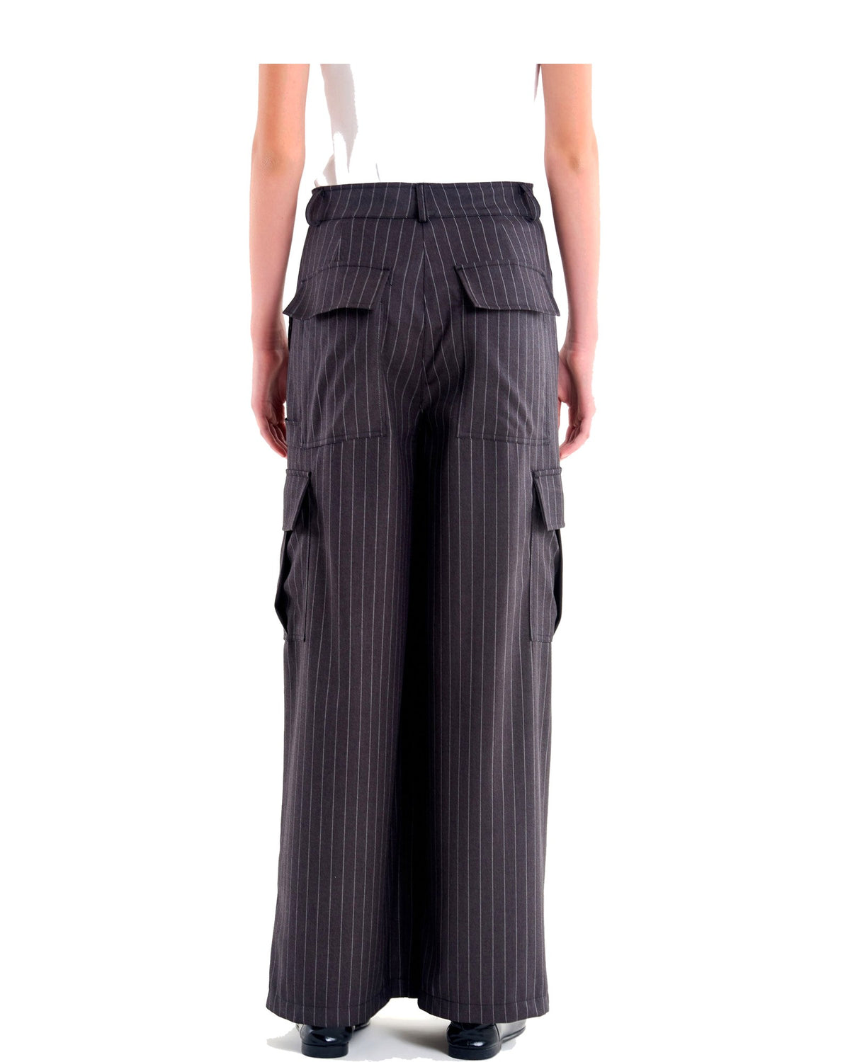 Vicolo pantaloni ampi gessati con tasconi, colore grigio gessato, immagine 3 di 3