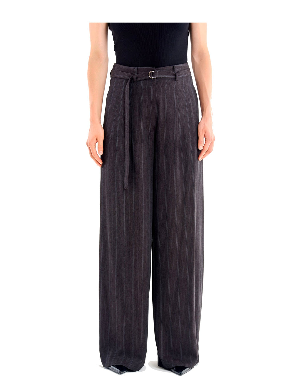 Vicolo pantaloni palazzo gessati con pinces, colore grigio gessato, immagine 2 di 3