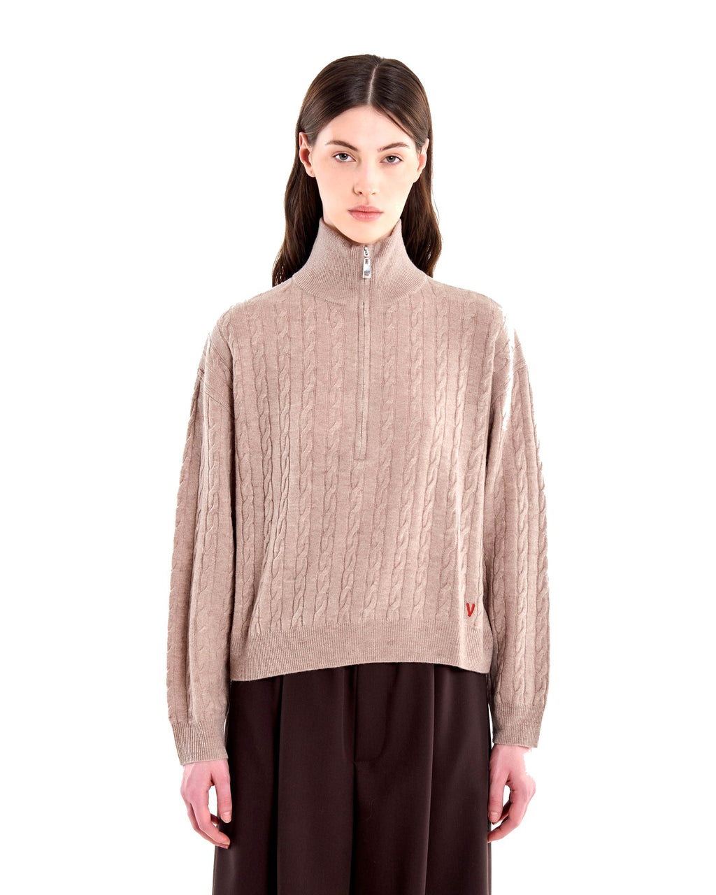Vicolo pull camionneur a trecce in lana, colore beige, immagine 2 di 4