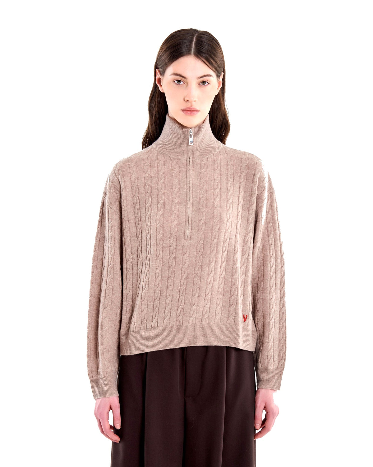 Vicolo pull camionneur a trecce in lana, colore beige, immagine 2 di 4