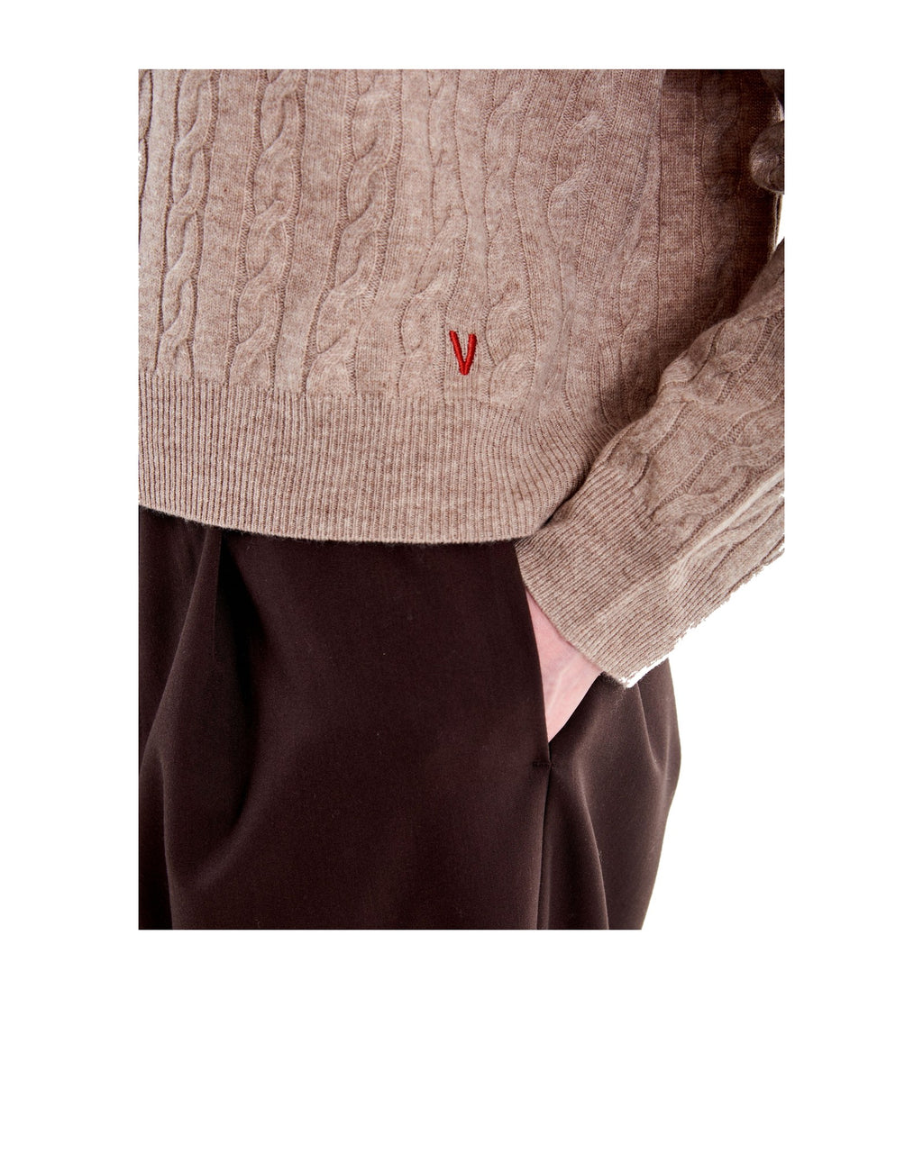 Vicolo pull camionneur a trecce in lana, colore beige, immagine 4 di 4